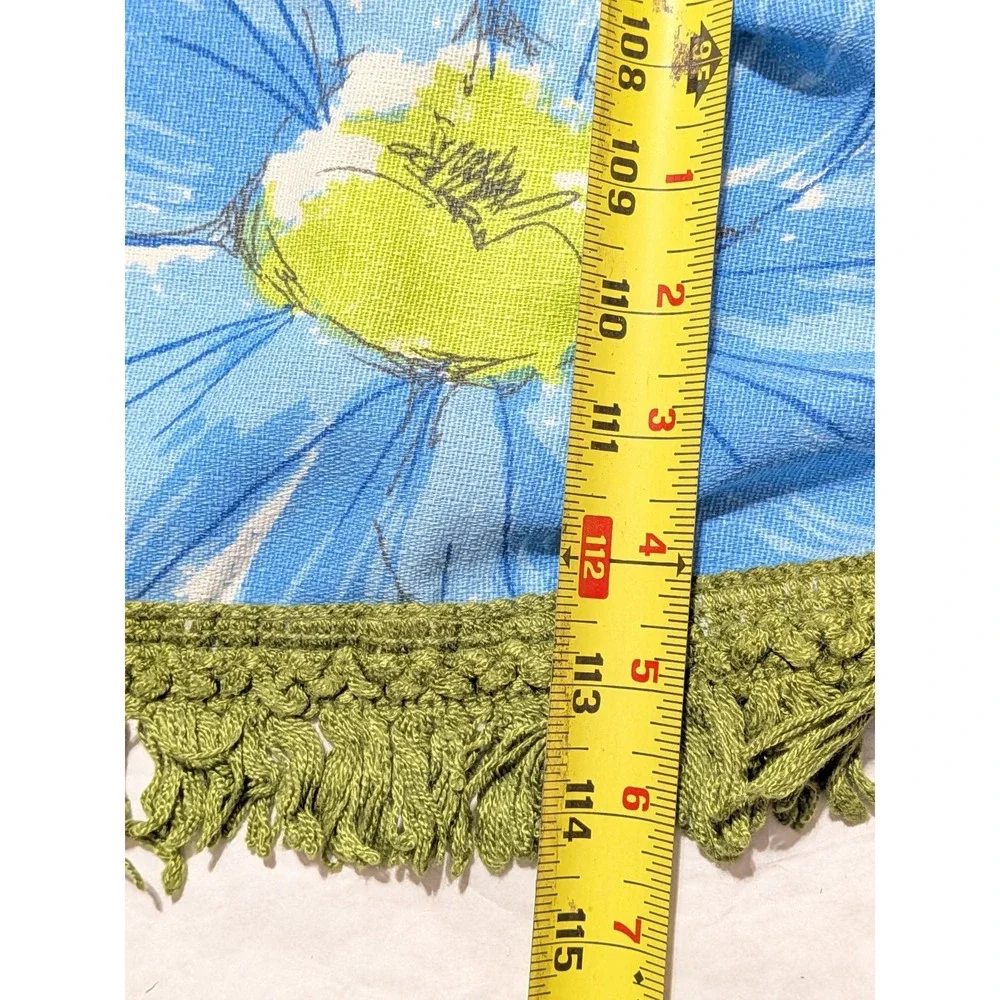 VTG Cannon Royal Family Queen Bedspread Mod 60s 70s Floral Fringe Green Blue